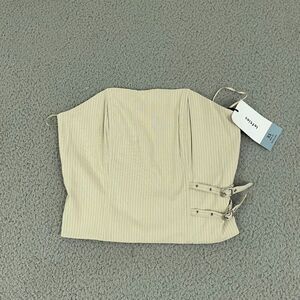NWT‎ Lefties Corset Women Xs Tan Pin Striped Buckle Croppped